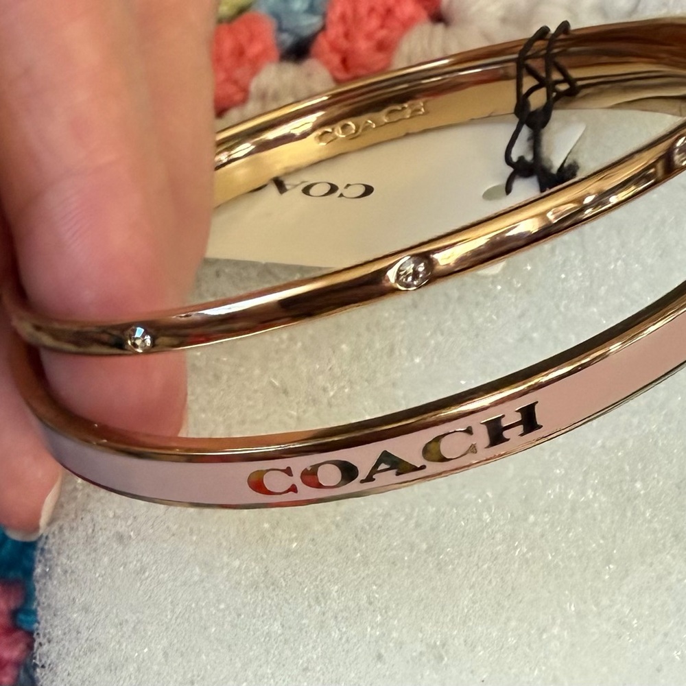 COACH Gold and Pink Signature Enamel Bangle Bracelet